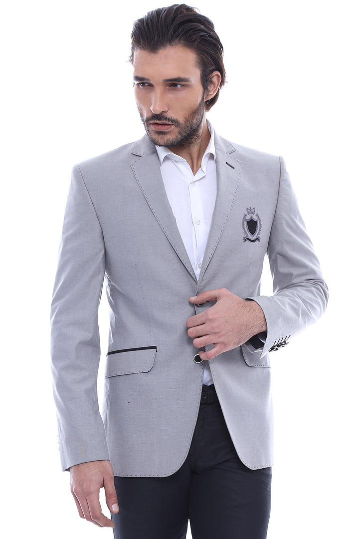 Double Button Mono Lapel Crested Grey Jacket-Wessi