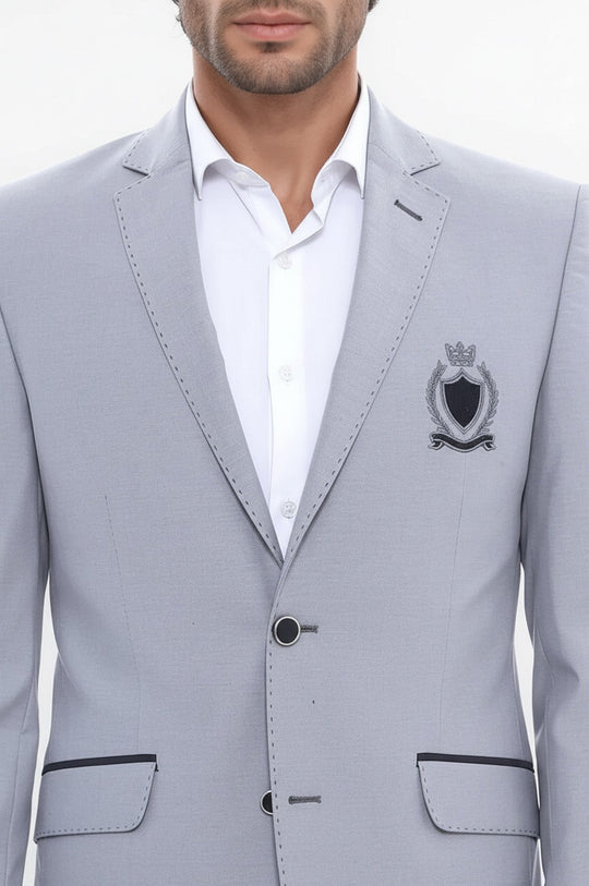 Double Button Mono Lapel Crested Grey Jacket-Wessi