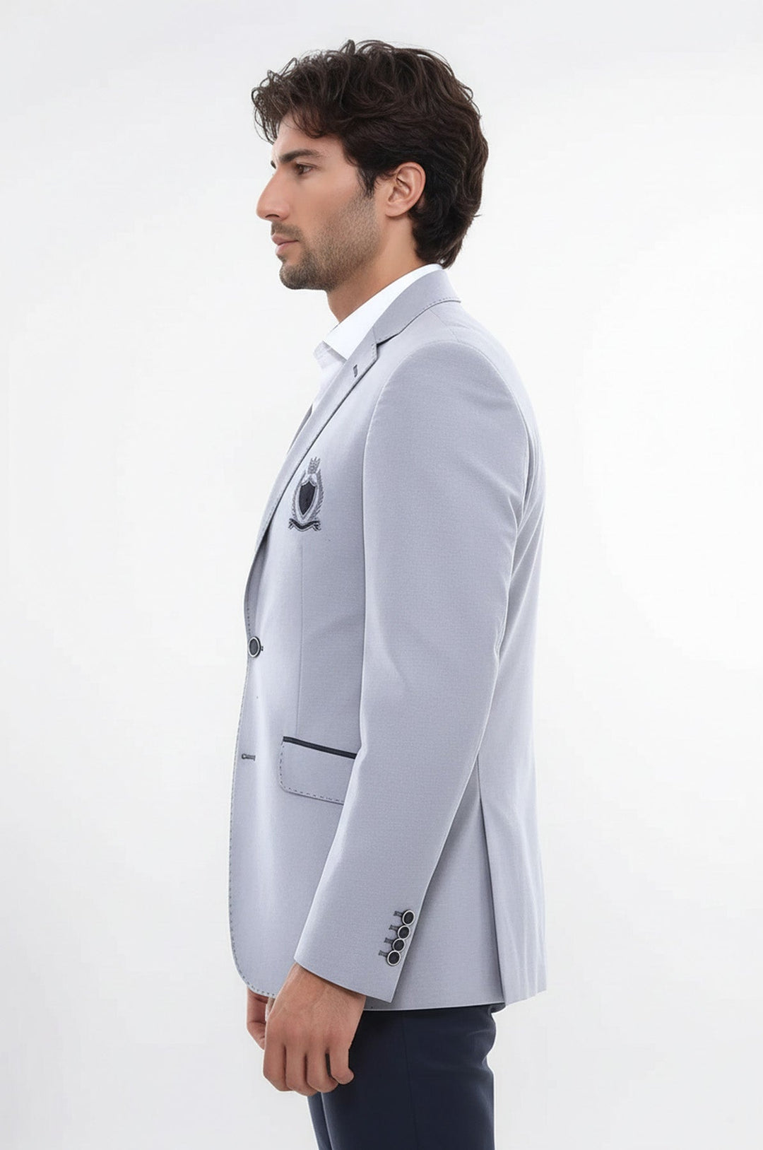 Серая куртка с монолацканами и двойной пуговицей-Wessi