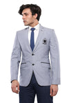 Double Button Mono Lapel Crested Light Grey Jacket-Wessi