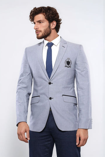 Double Button Mono Lapel Crested Light Grey Jacket-Wessi
