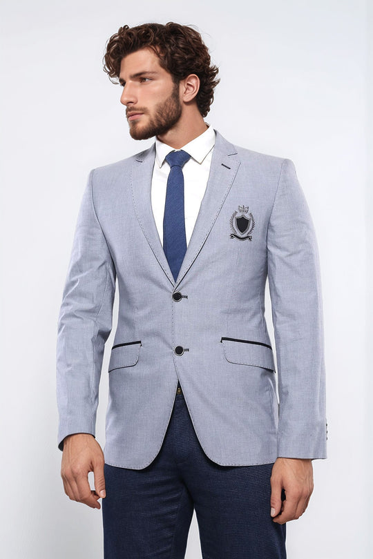 Double Button Mono Lapel Crested Light Grey Jacket-Wessi
