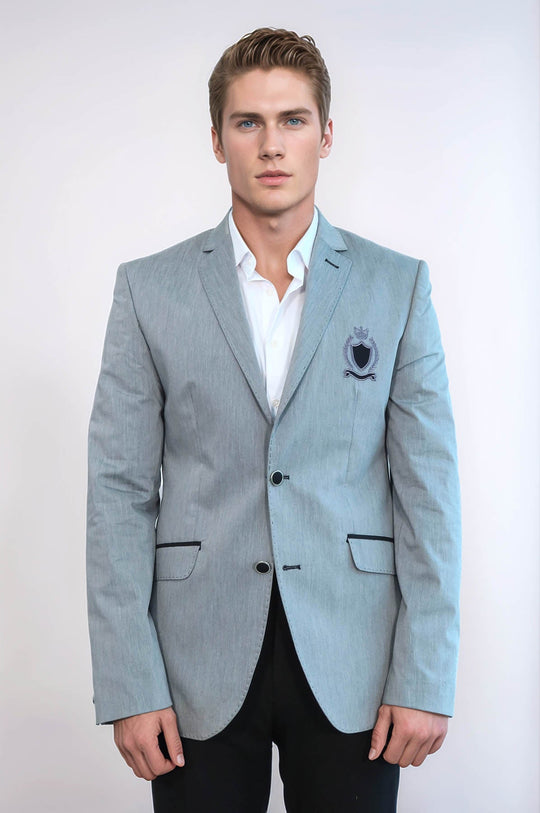 Double Button Mono Lapel Crested Grey Jacket-Wessi