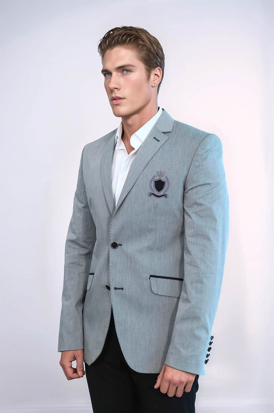 Double Button Mono Lapel Crested Grey Jacket-Wessi