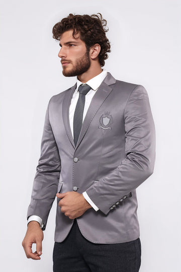 Double Button Mono Lapel Crested Light Smoked Jacket-Wessi