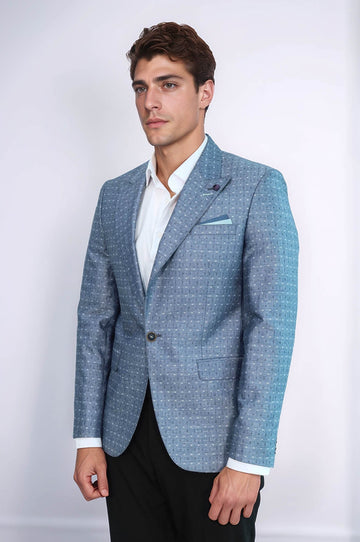 Giacca in lino azzurro con motivo a pois | Wess