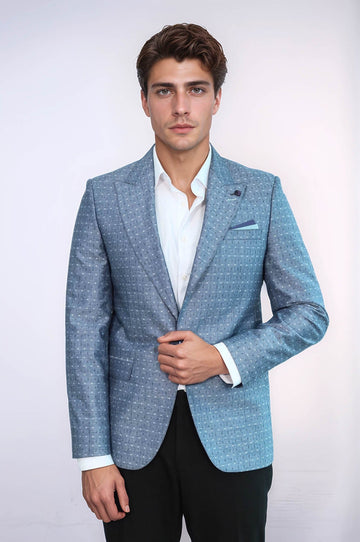 Giacca in lino azzurro con motivo a pois | Wess