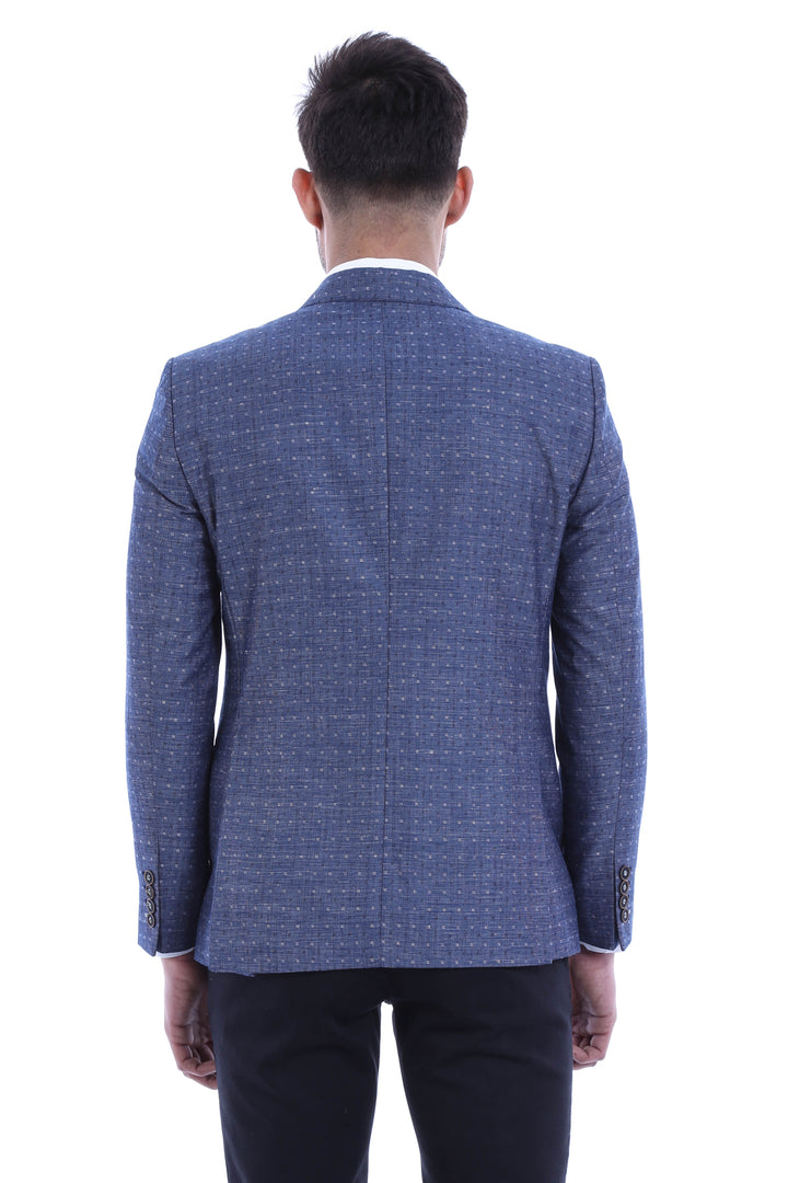Blue Linen Dot Patterned Jacket | Wessi