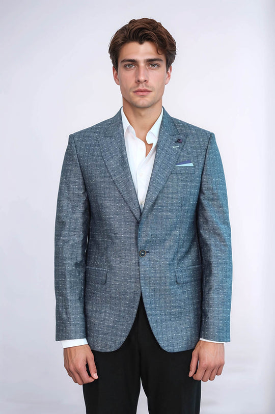 Navy Blue Linen Dot Patterned Jacket | Wessi