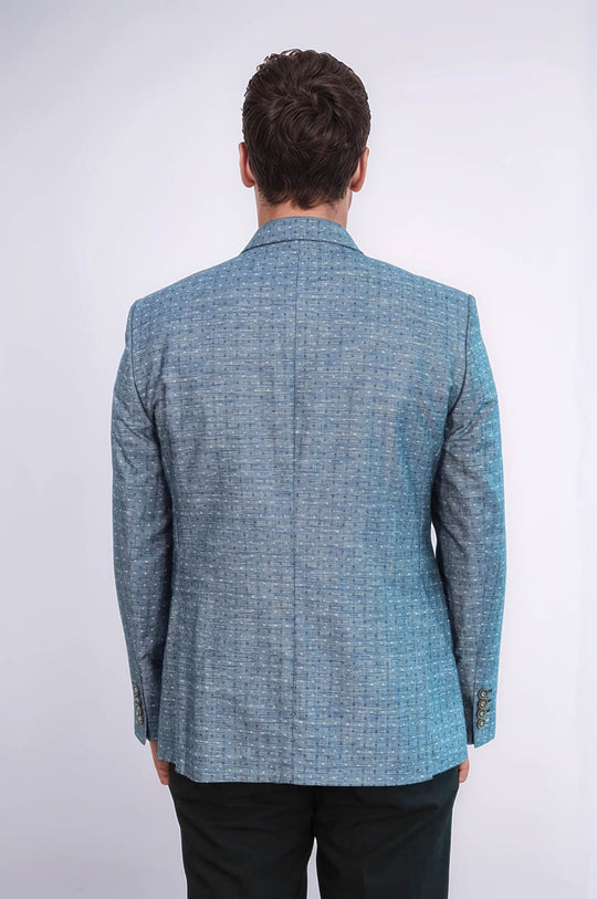 Navy Blue Linen Dot Patterned Jacket | Wessi