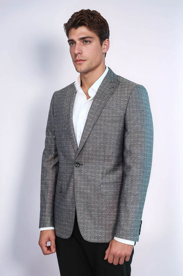 Grey Linen Dot Patterned Jacket | Wessi