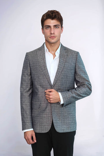 Grey Linen Dot Patterned Jacket | Wessi