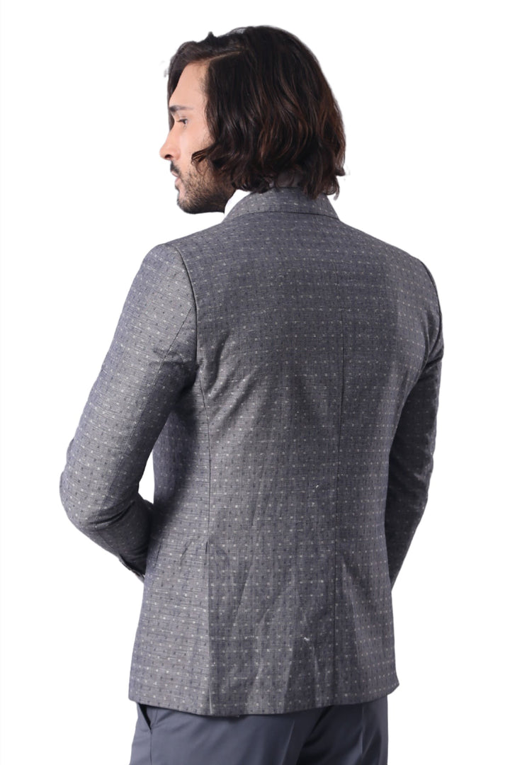 Grey Linen Dot Patterned Jacket | Wessi