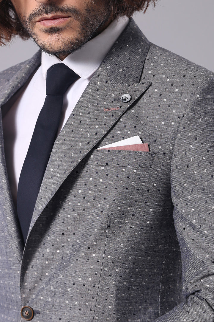 Grey Linen Dot Patterned Jacket | Wessi