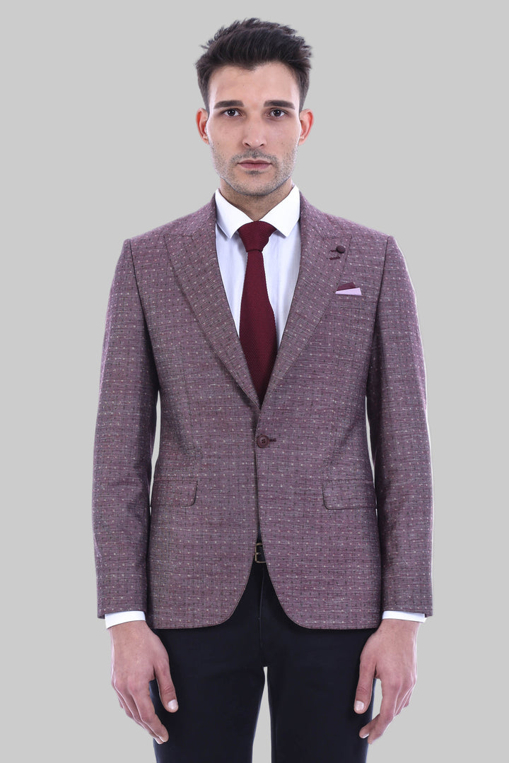 Burgundy Linen Dot Patterned Jacket | Wessi