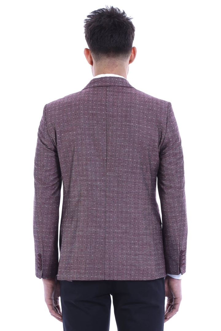 Burgundy Linen Dot Patterned Jacket | Wessi