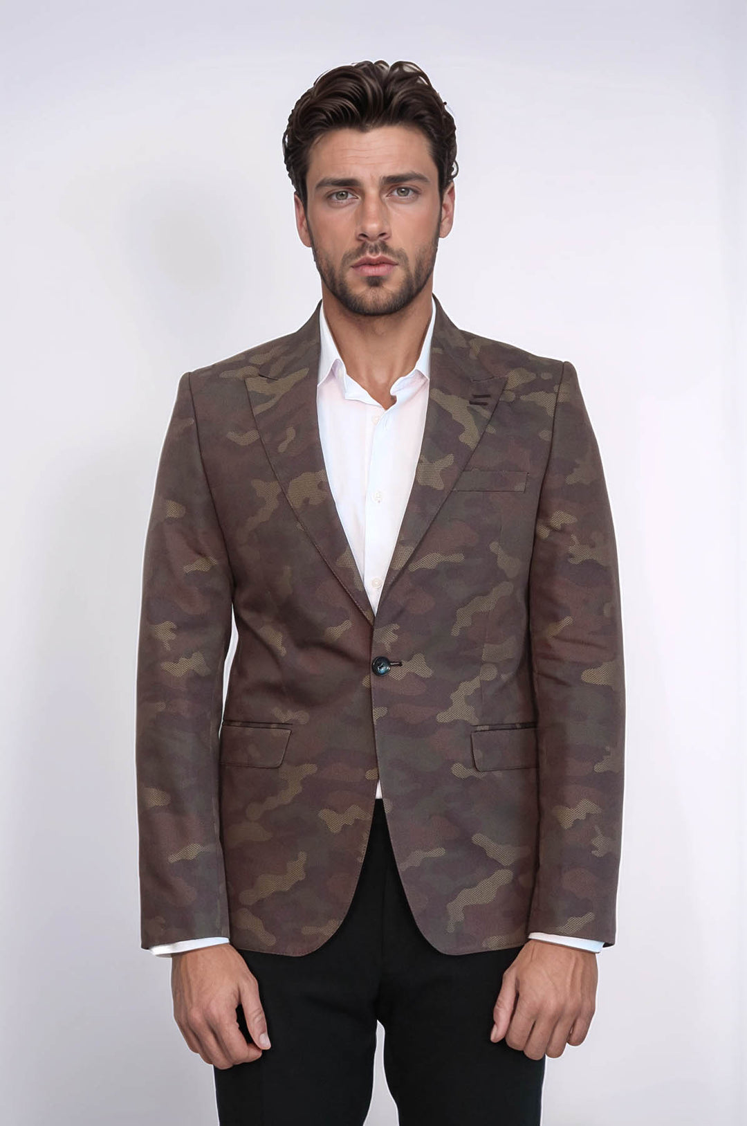 Single Button Camouflage Green Jacket-Wessi