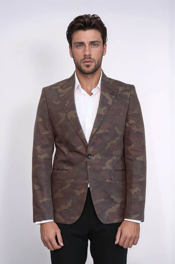 Single Button Camouflage Green Jacket-Wessi