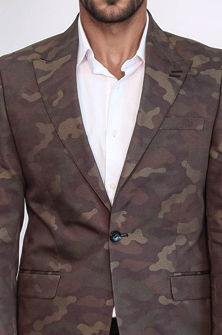Single Button Camouflage Green Jacket-Wessi