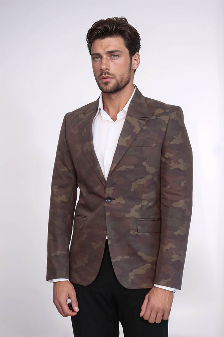Single Button Camouflage Green Jacket-Wessi
