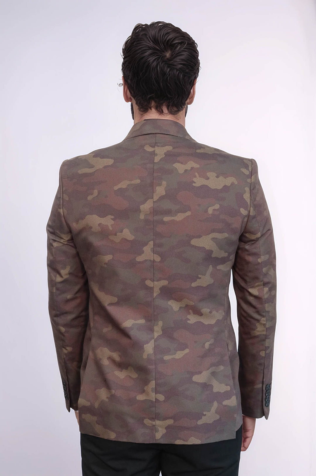 Single Button Camouflage Green Jacket-Wessi