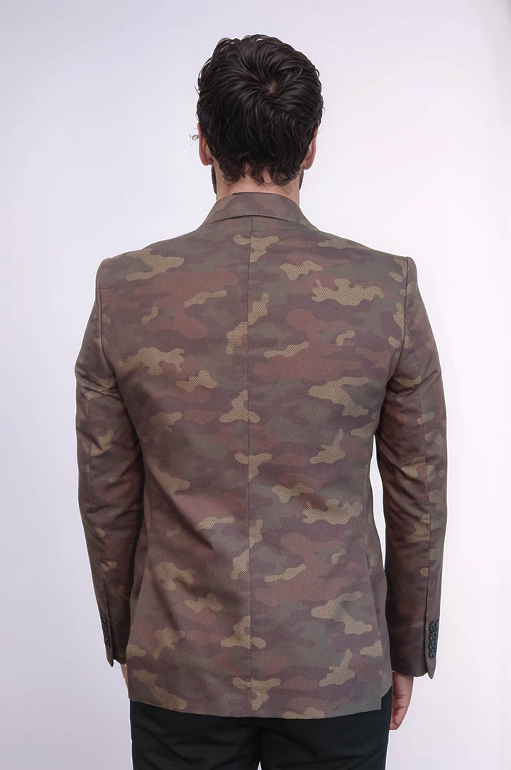 Single Button Camouflage Green Jacket-Wessi