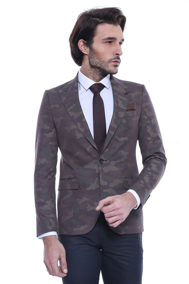 Single Button Camouflage Green Jacket-Wessi