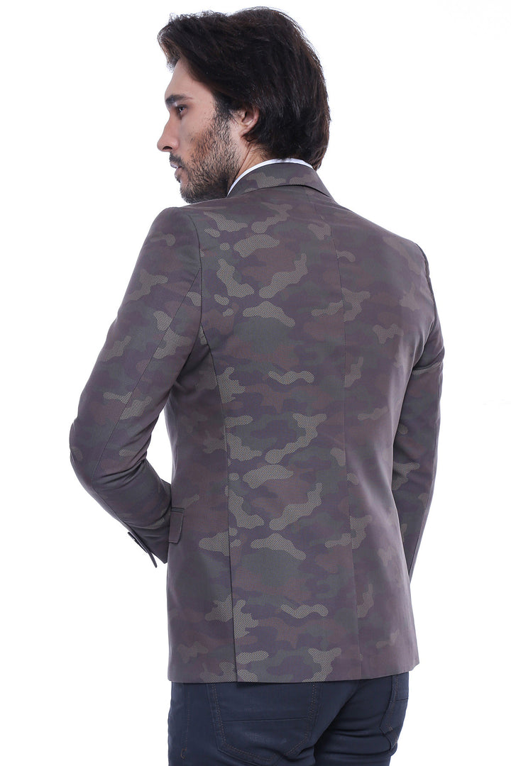 Single Button Camouflage Green Jacket-Wessi