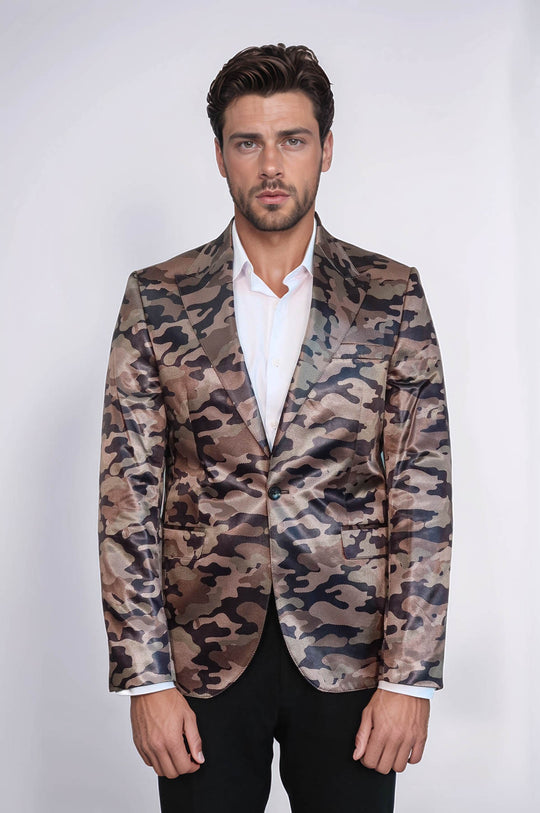 Single Button Camouflage Brown Jacket-Wessi