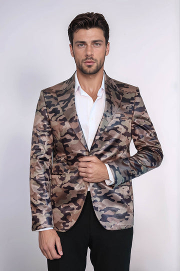 Single Button Camouflage Brown Jacket-Wessi