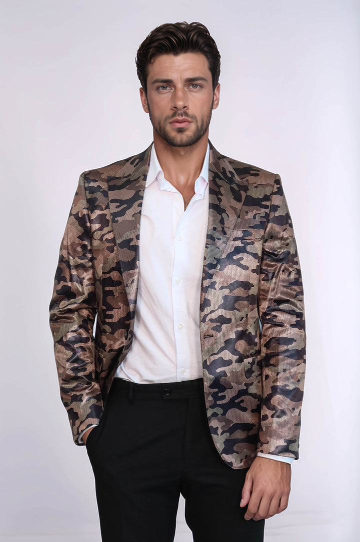 Single Button Camouflage Brown Jacket-Wessi