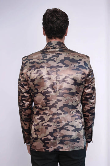 Single Button Camouflage Brown Jacket-Wessi