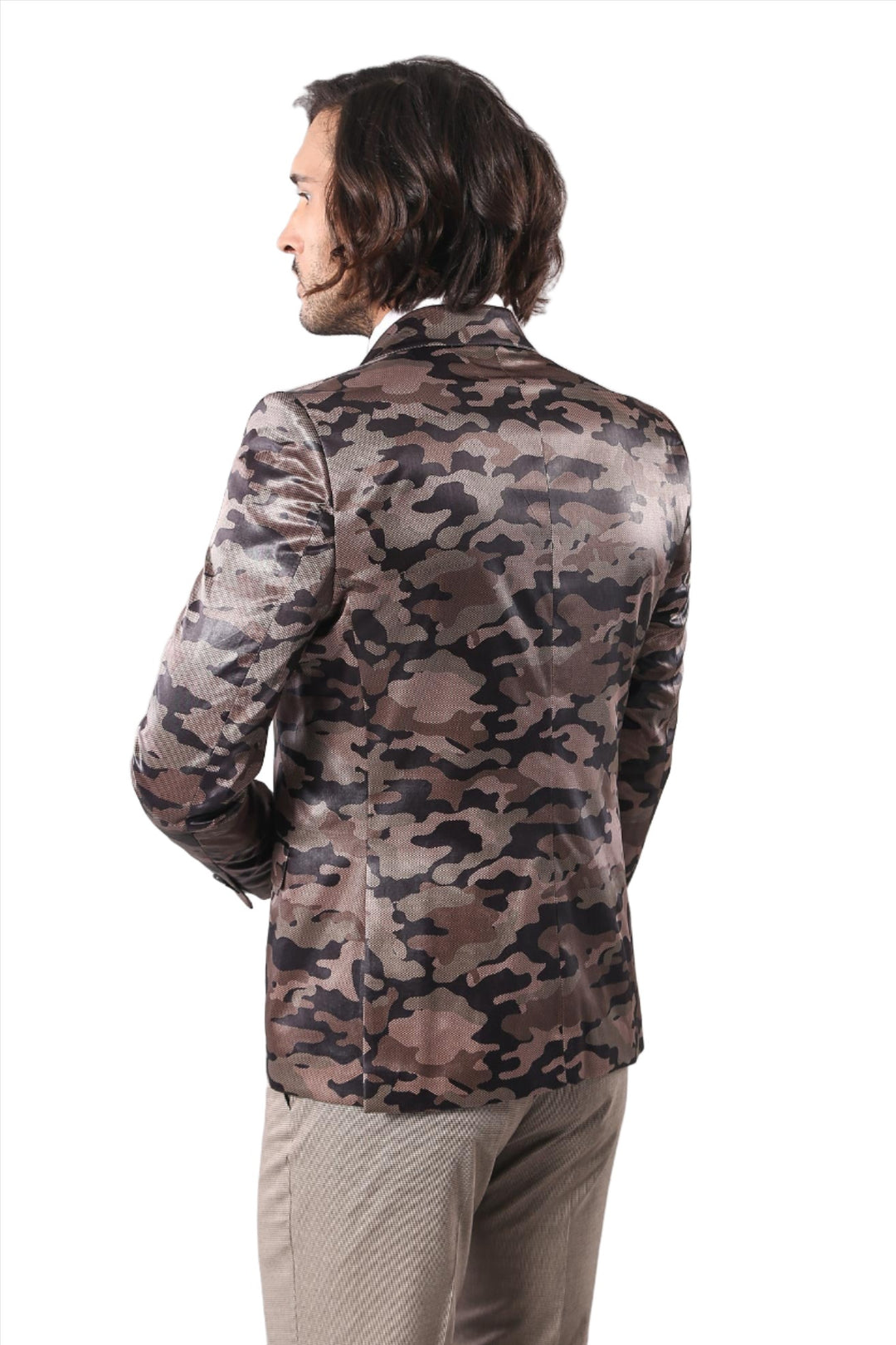 Single Button Camouflage Brown Jacket-Wessi