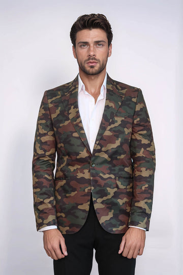 Single Button Camouflage Green Jacket-Wessi