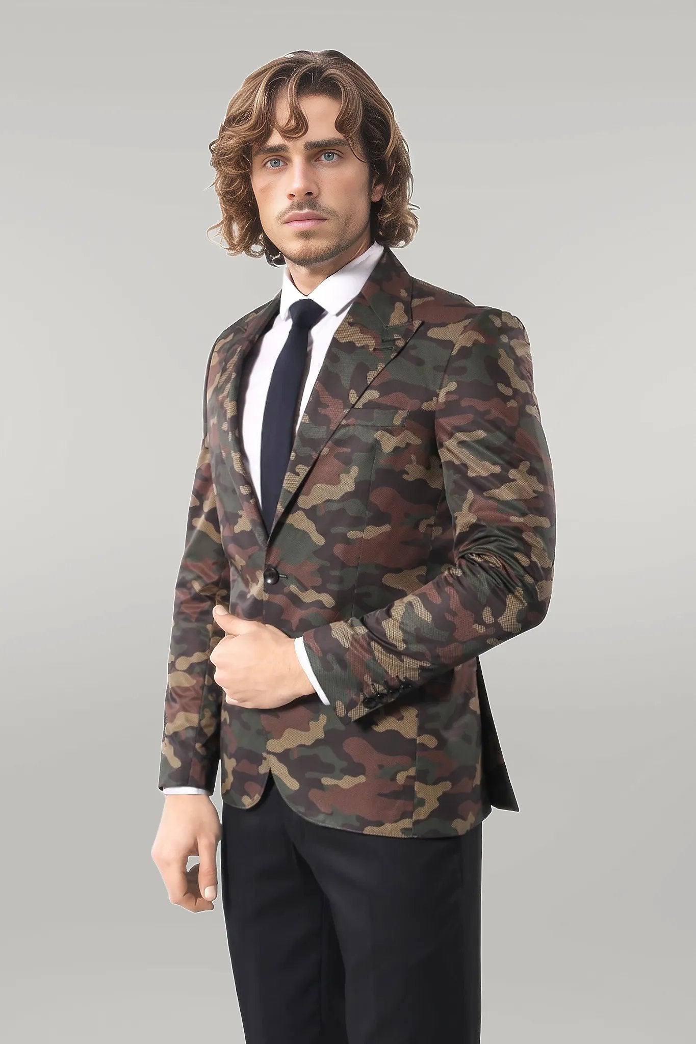 Single Button Camouflage Green Jacket Wessi