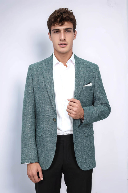 Self-Patterned Green Men's Blazer | Wessi