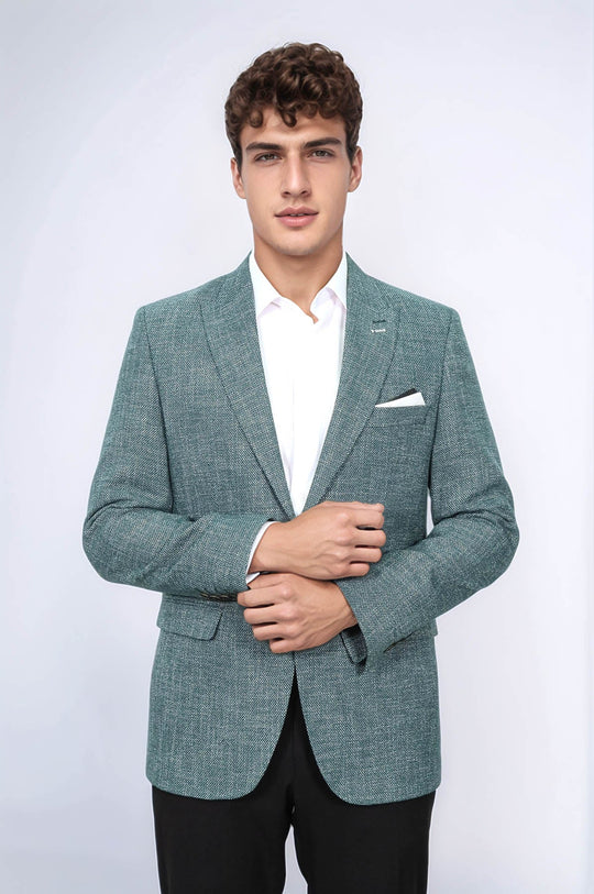 Self-Patterned Green Men's Blazer | Wessi