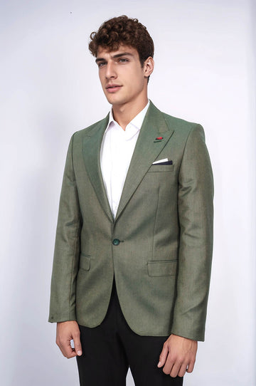 Giacca verde con mezza fodera e bottone singolo, colletto a punta, Wessi