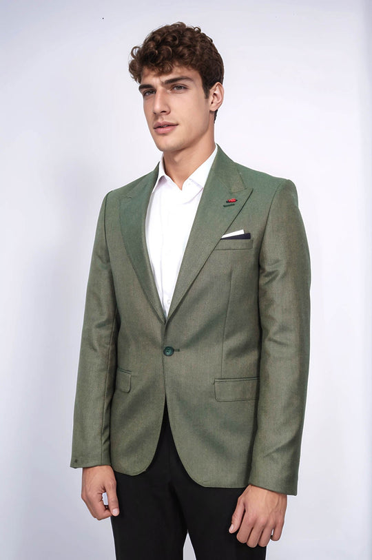 Giacca verde con mezza fodera e bottone singolo, colletto a punta, Wessi
