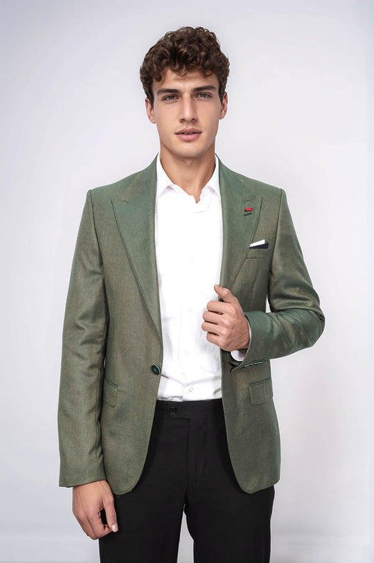Giacca verde con mezza fodera e bottone singolo, colletto a punta, Wessi