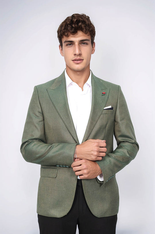 Giacca verde con mezza fodera e bottone singolo, colletto a punta, Wessi