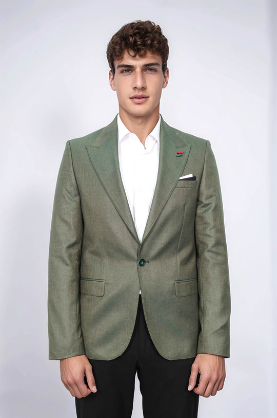 Giacca verde con mezza fodera e bottone singolo, colletto a punta, Wessi
