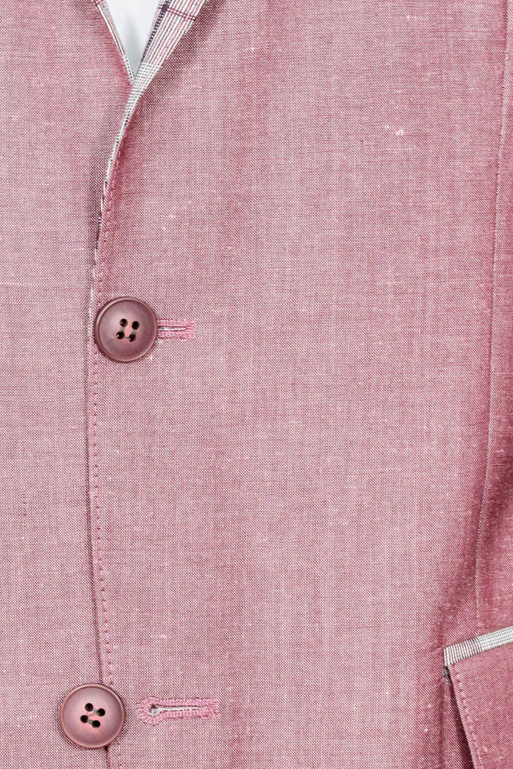 Pocket and Collar Plaid Mens Linnen Burgundy Blazer - Wessi