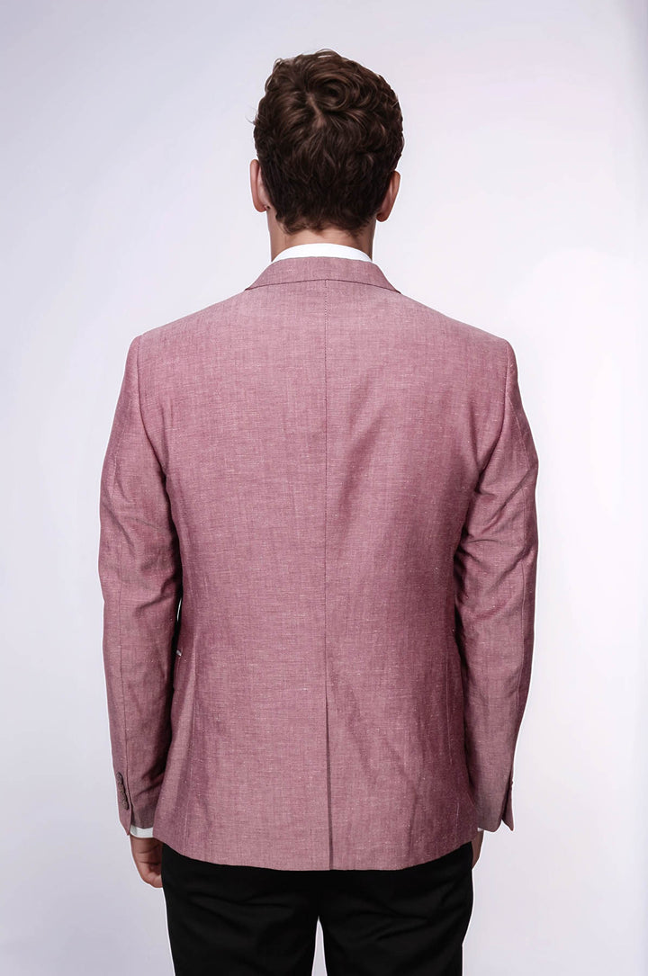 Pocket and Collar Plaid Mens Linnen Burgundy Blazer - Wessi