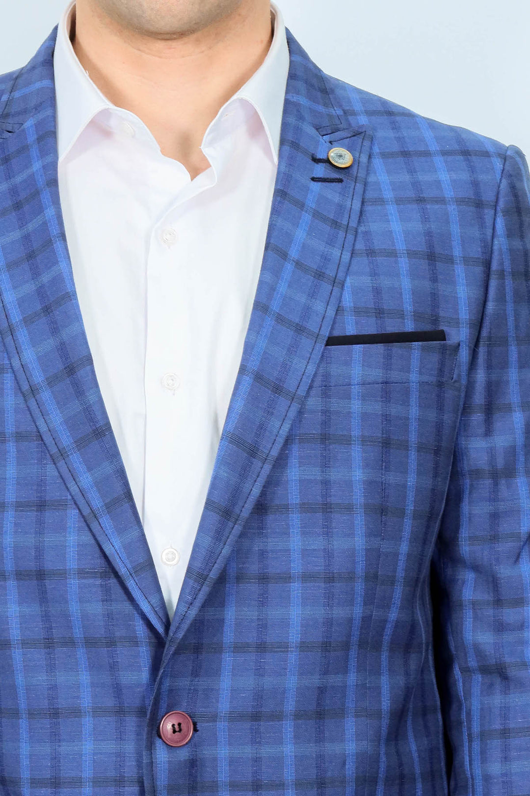 Giacca scozzese blu navy con colletto a punta e bottone singolo-Wessi