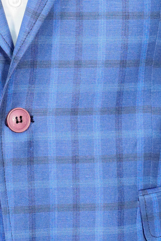 Veste bleu marine à carreaux à col pointu et bouton unique-Wessi