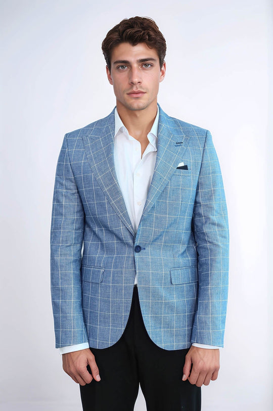 Blazer bleu à col pointu et large à un bouton - Wessi