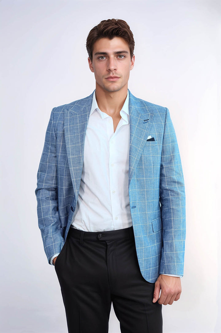 Blazer blu con colletto a punta e bottone singolo - Wessi