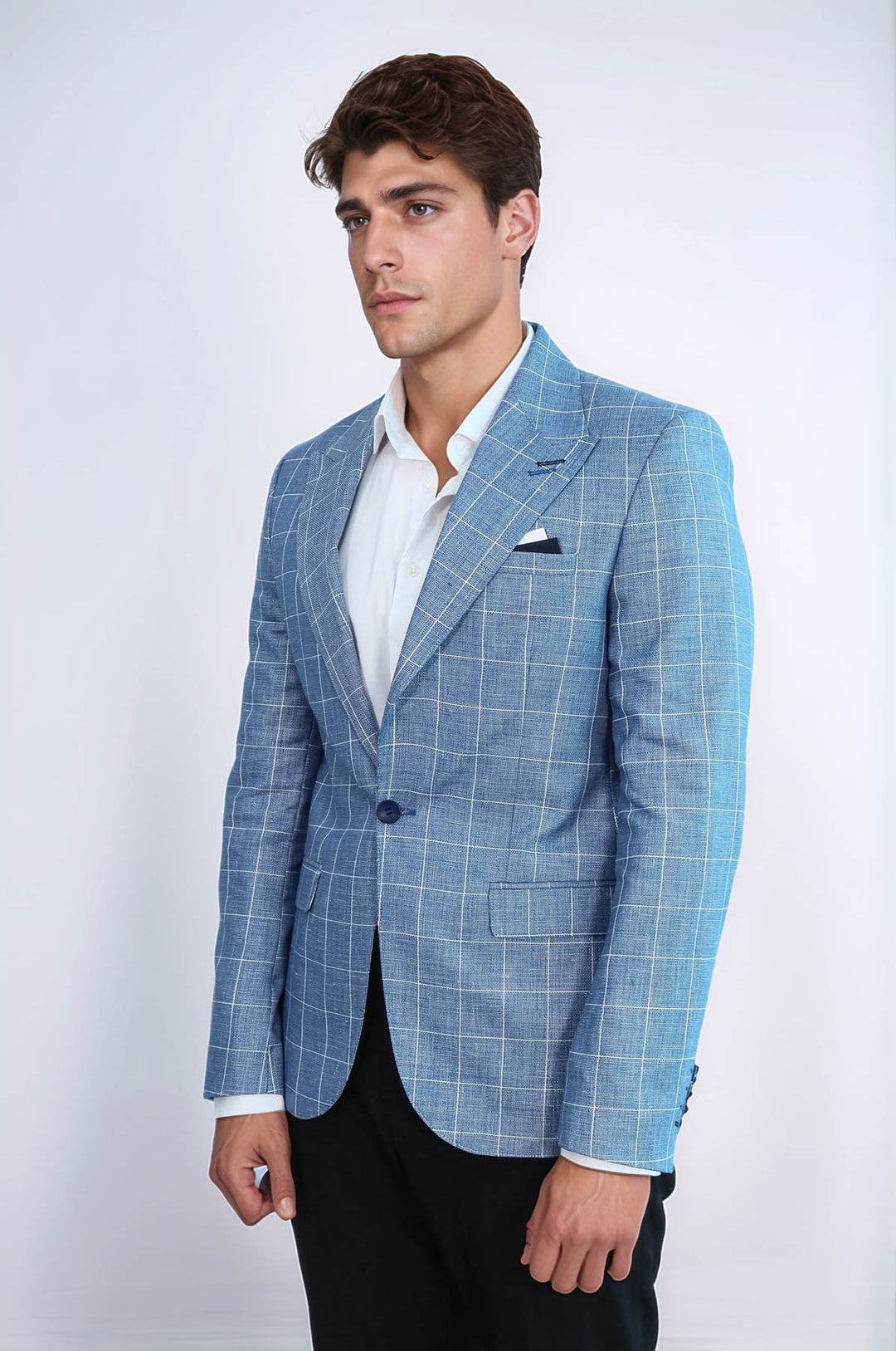 Blazer blu con colletto a punta e bottone singolo - Wessi