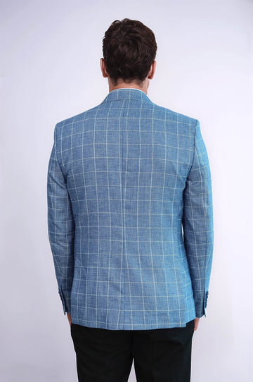 Blazer bleu à col pointu et large à un bouton - Wessi